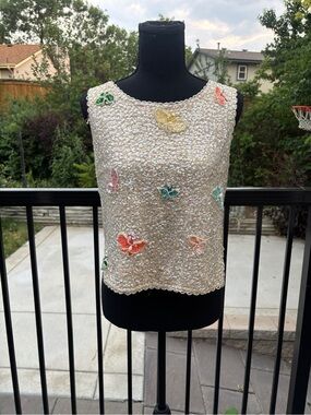 Iridescent Beaded Butterfly Shell Top Custom made in Hong Kong
